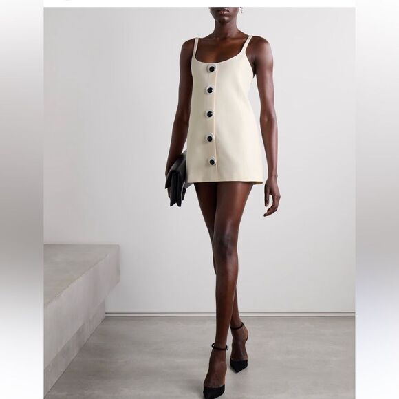 AREA Button-Embellished Wool-Twill Mini Dress SS24 - Picture 1 of 13